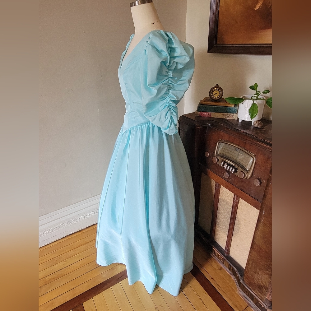 Vintage 80s Seafoam Mint Green Prom Dress Ariel Little Mermaid Princess M L - Picture 4 of 7